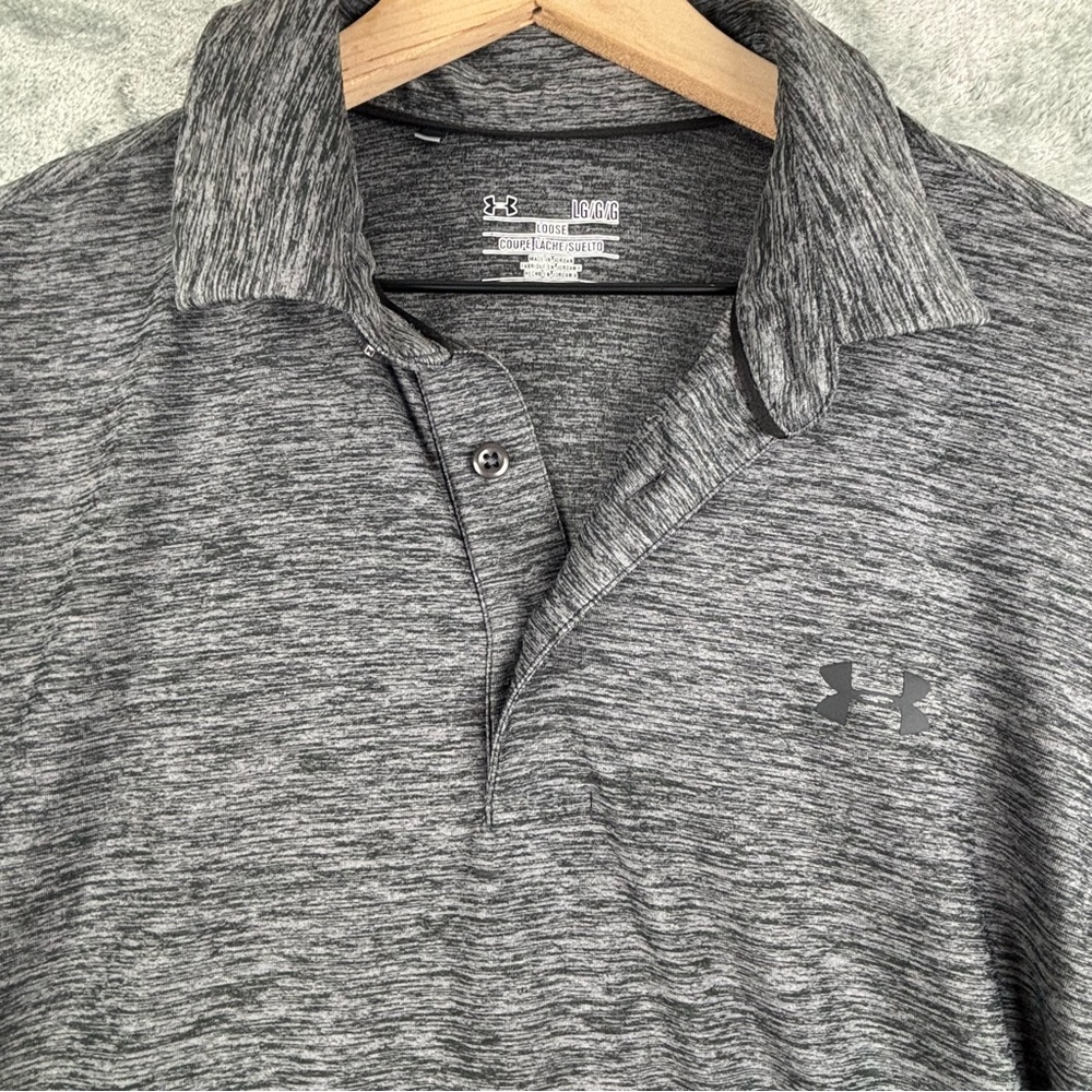 Under Armour‎ Shirt Mens Large Gray Polo Long Sleeve Lightweight Loose UA Logo